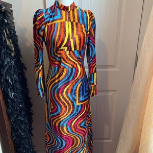 Vtg Women's 60s/70s Psychedelic Velvet Dress Xs Sm - image 1